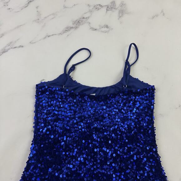Lucy in the Sky Womens Sequin Mini Dress Size S Bright Blue Sparkle Party Short - Picture 8 of 10